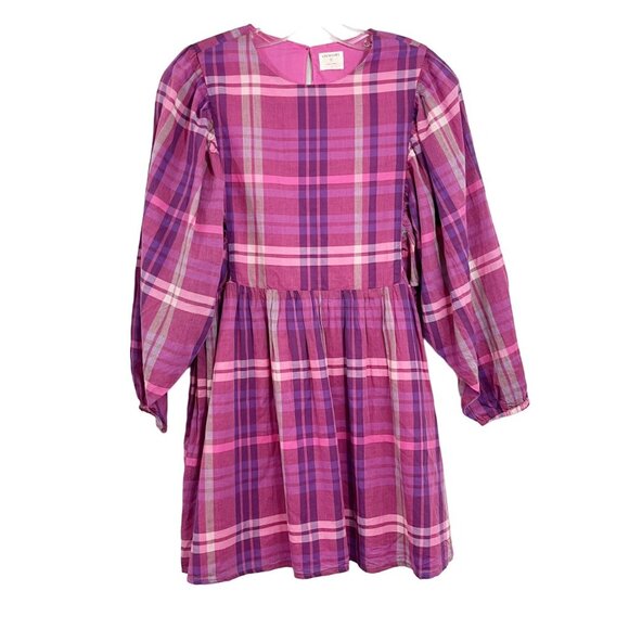 NEW J. Crew Crewcuts Pink Purple Plaid Balloon Sleeve Pleated Dress - Size 14 - Picture 1 of 6